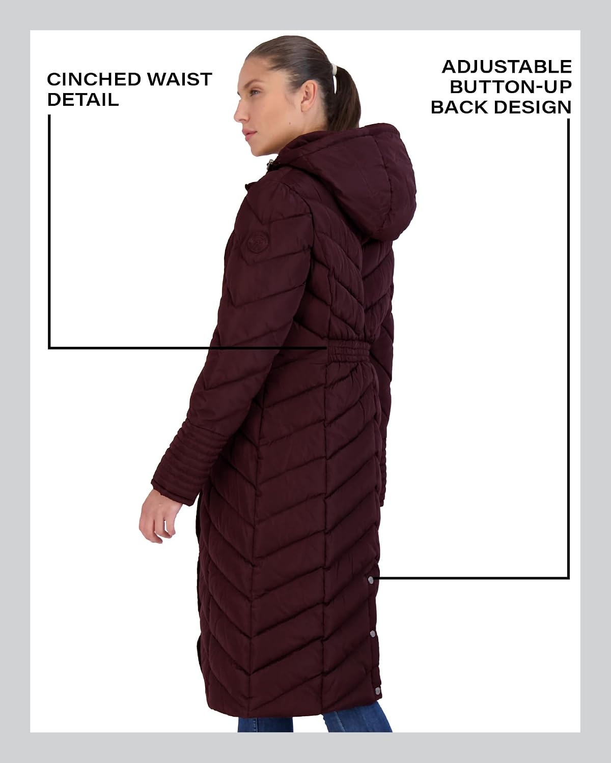 image:imageMadden Girl Womens Maxi Puffer Winter Coats Long Quilted Jackets for Women Weather Resistant Puffer Parka Hooded Jacket Weather Resistant Full Length Warmth Zipper and Button Closure Cozy Insulated Hood Zip Pockets Cold Weather ReadyMerlot