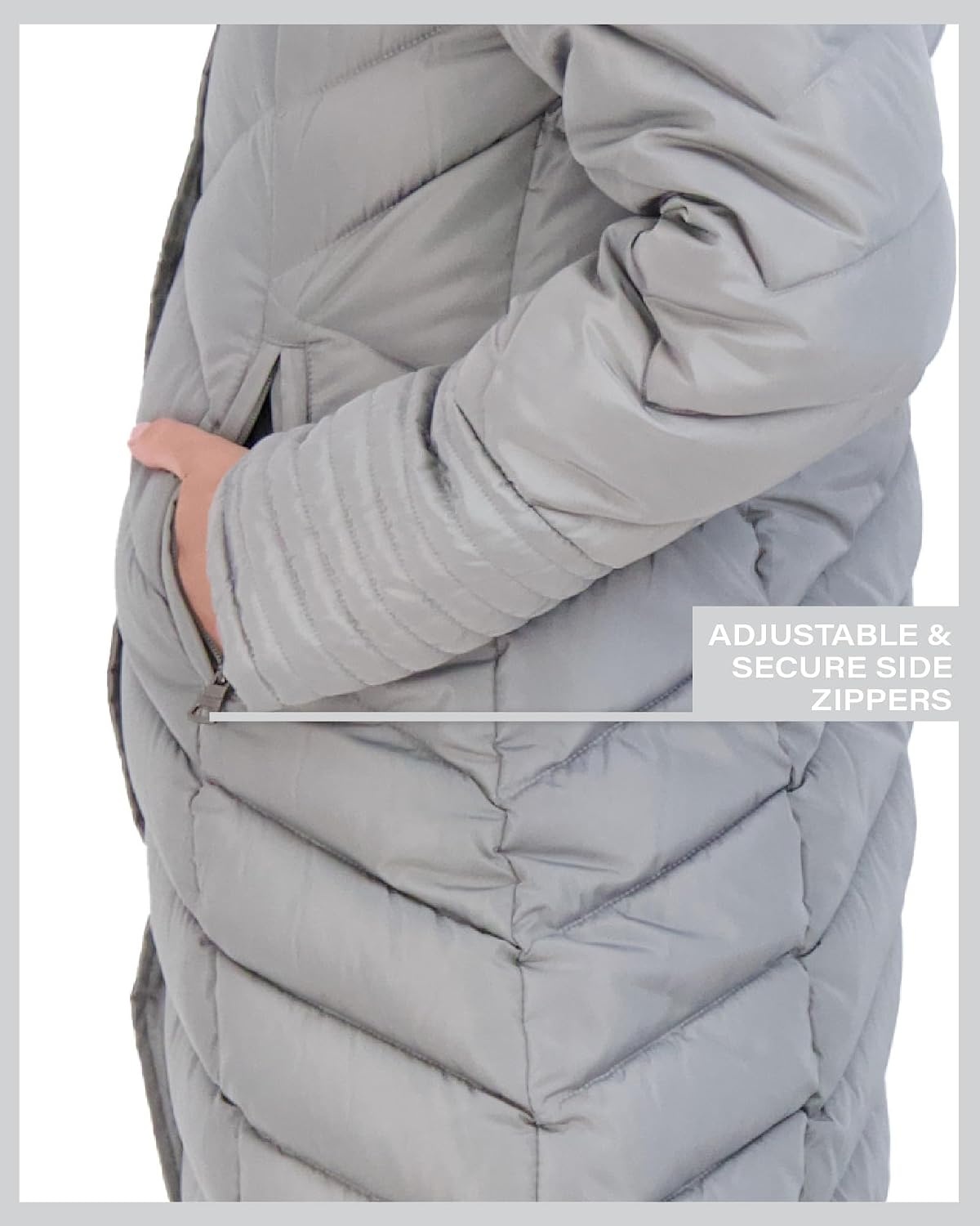 image:imageMadden Girl Womens Maxi Puffer Winter Coats Long Quilted Jackets for Women Weather Resistant Puffer Parka Hooded Jacket Weather Resistant Full Length Warmth Zipper and Button Closure Cozy Insulated Hood Zip Pockets Cold Weather ReadyTitanium