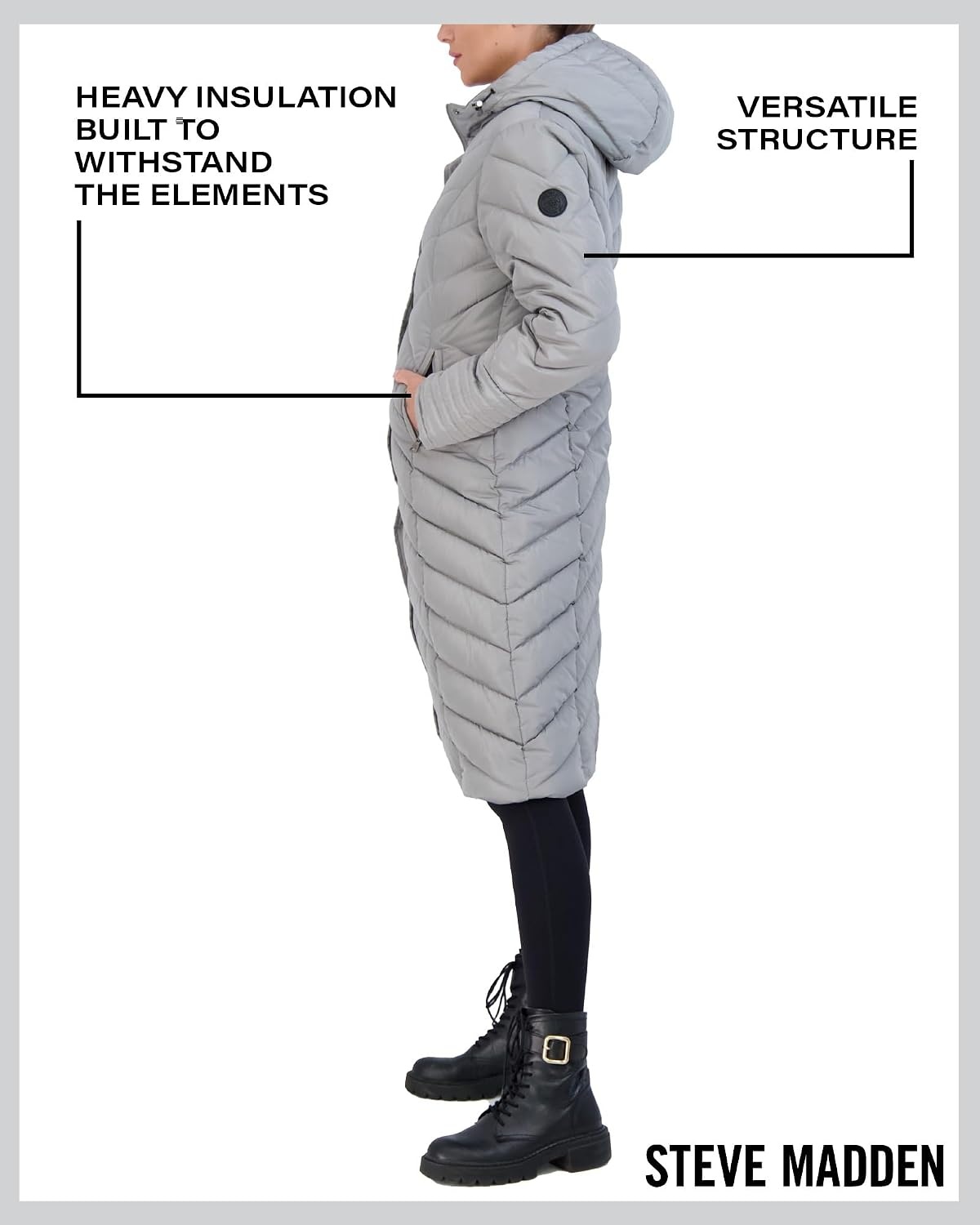 image:imageMadden Girl Womens Maxi Puffer Winter Coats Long Quilted Jackets for Women Weather Resistant Puffer Parka Hooded Jacket Weather Resistant Full Length Warmth Zipper and Button Closure Cozy Insulated Hood Zip Pockets Cold Weather ReadyTitanium