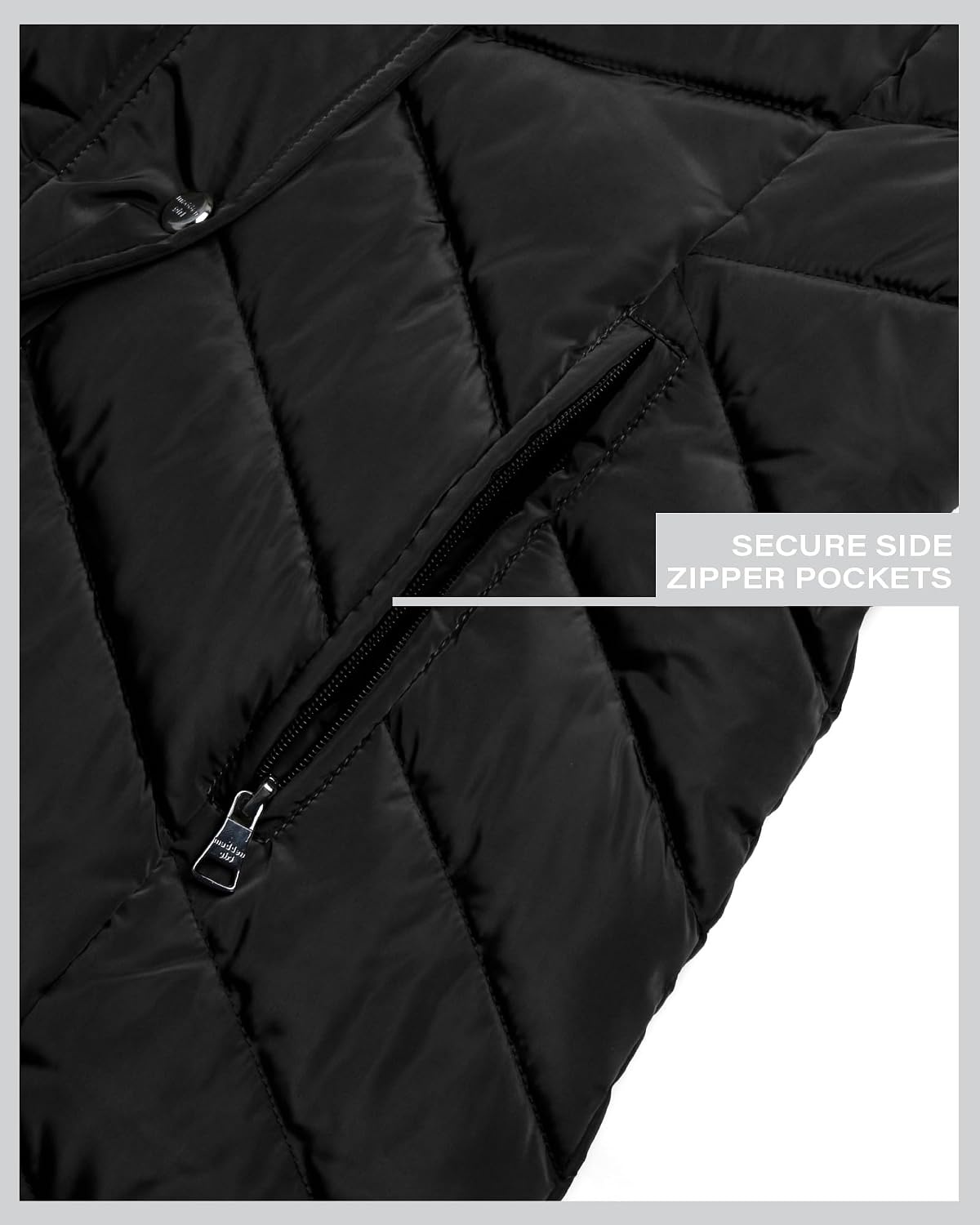 image:imageMadden Girl Womens Maxi Puffer Winter Coats Long Quilted Jackets for Women Weather Resistant Puffer Parka Hooded Jacket Weather Resistant Full Length Warmth Zipper and Button Closure Cozy Insulated Hood Zip Pockets Cold Weather ReadyBlack
