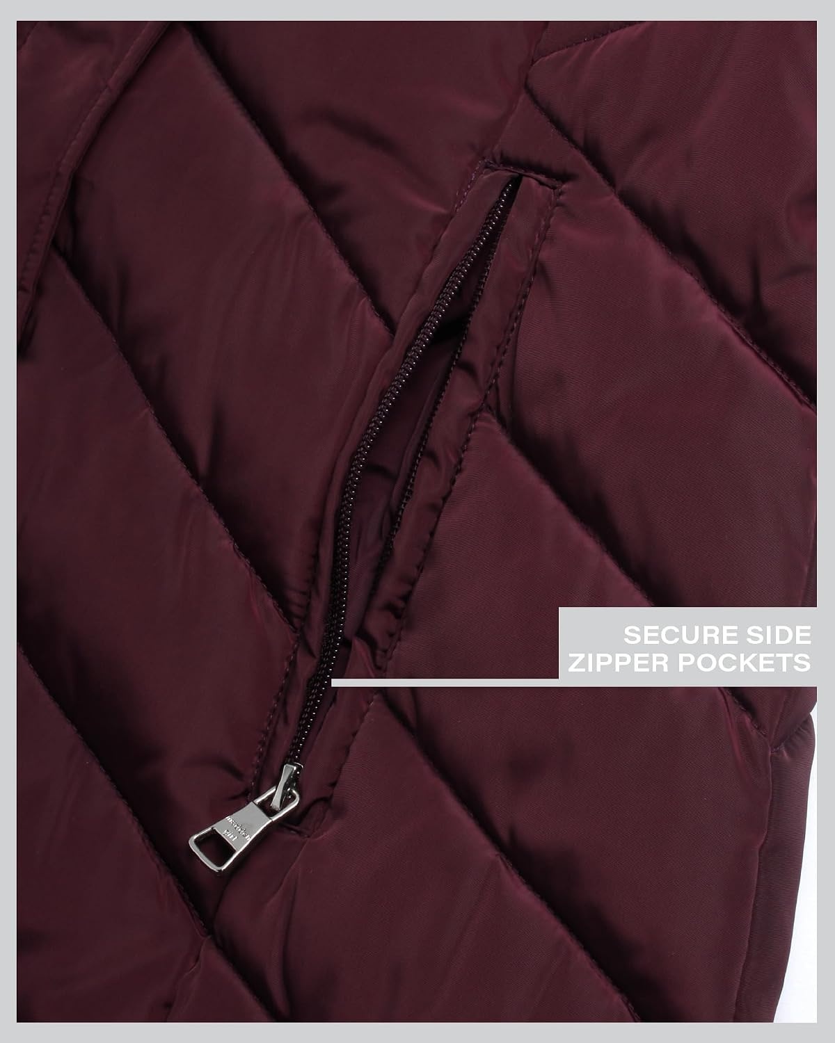 image:imageMadden Girl Womens Maxi Puffer Winter Coats Long Quilted Jackets for Women Weather Resistant Puffer Parka Hooded Jacket Weather Resistant Full Length Warmth Zipper and Button Closure Cozy Insulated Hood Zip Pockets Cold Weather ReadyMerlot