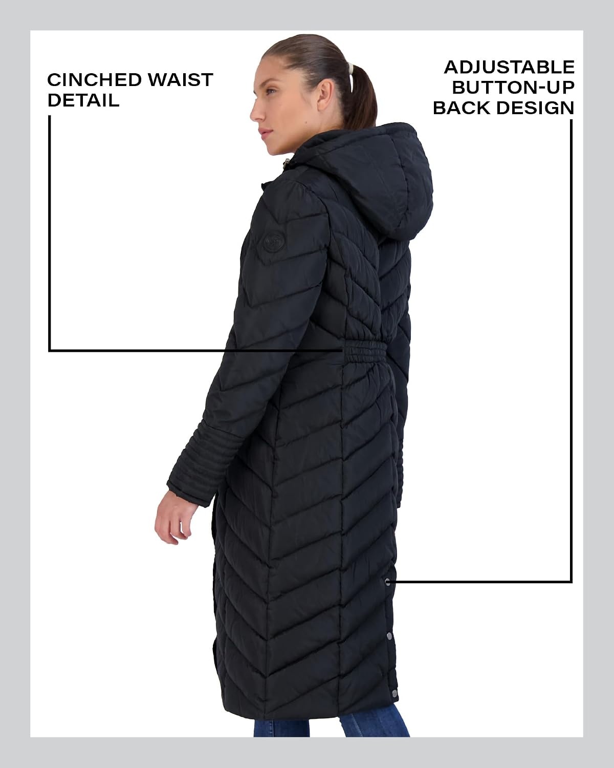image:imageMadden Girl Womens Maxi Puffer Winter Coats Long Quilted Jackets for Women Weather Resistant Puffer Parka Hooded Jacket Weather Resistant Full Length Warmth Zipper and Button Closure Cozy Insulated Hood Zip Pockets Cold Weather ReadyBlack