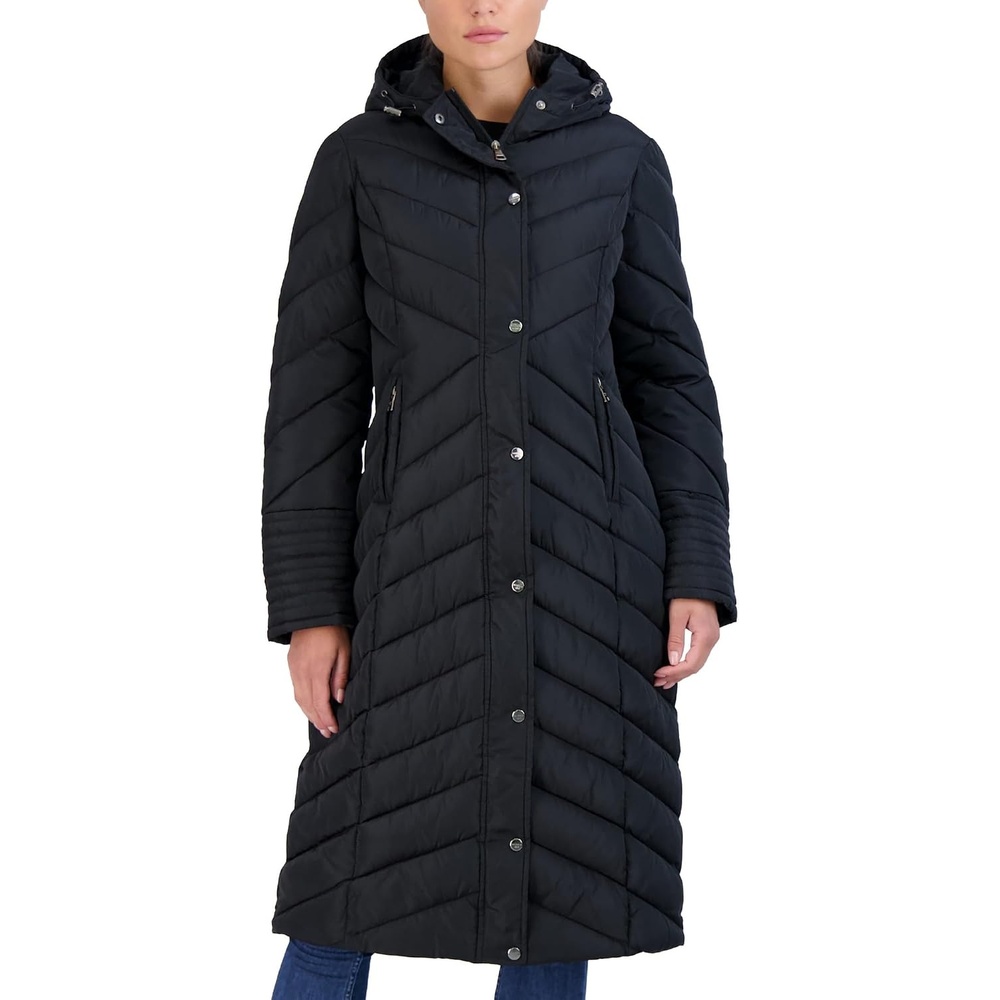 image:imageMadden Girl Womens Maxi Puffer Winter Coats Long Quilted Jackets for Women Weather Resistant Puffer Parka Hooded Jacket Weather Resistant Full Length Warmth Zipper and Button Closure Cozy Insulated Hood Zip Pockets Cold Weather ReadyBlack