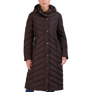 Madden Girl Womens Maxi Puffer Winter Coats – Long Quilted Jackets for Women Weather Resistant Puffer Parka Hooded Jacket | Weather Resistant Full Length Warmth, Zipper and Button Closure, Cozy Insulated Hood, Zip Pockets Cold Weather Ready(Chocolate)