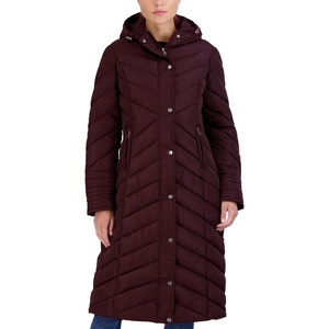 Madden Girl Womens Maxi Puffer Winter Coats – Long Quilted Jackets for Women Weather Resistant Puffer Parka Hooded Jacket | Weather Resistant Full Length Warmth, Zipper and Button Closure, Cozy Insulated Hood, Zip Pockets Cold Weather Ready(Merlot)