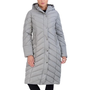 Madden Girl Womens Maxi Puffer Winter Coats – Long Quilted Jackets for Women Weather Resistant Puffer Parka Hooded Jacket | Weather Resistant Full Length Warmth, Zipper and Button Closure, Cozy Insulated Hood, Zip Pockets Cold Weather Ready(Titanium)