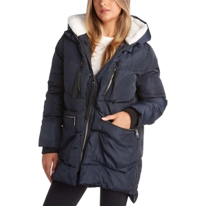 Steve Madden Womens Winter Jacket, Midlength Puffer Parka Coat, Sherpa Hood | Insulated Quilted, Warm Cozy Faux Sherpa Hood, Heavyweight Warmth, ZIP Pockets, Adjustable Side Zippers, Cold Weather Ready(Navy)