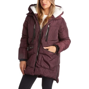 Steve Madden Womens Winter Jacket, Midlength Puffer Parka Coat, Sherpa Hood | Insulated Quilted, Warm Cozy Faux Sherpa Hood, Heavyweight Warmth, ZIP Pockets, Adjustable Side Zippers, Cold Weather Ready(Merlot)