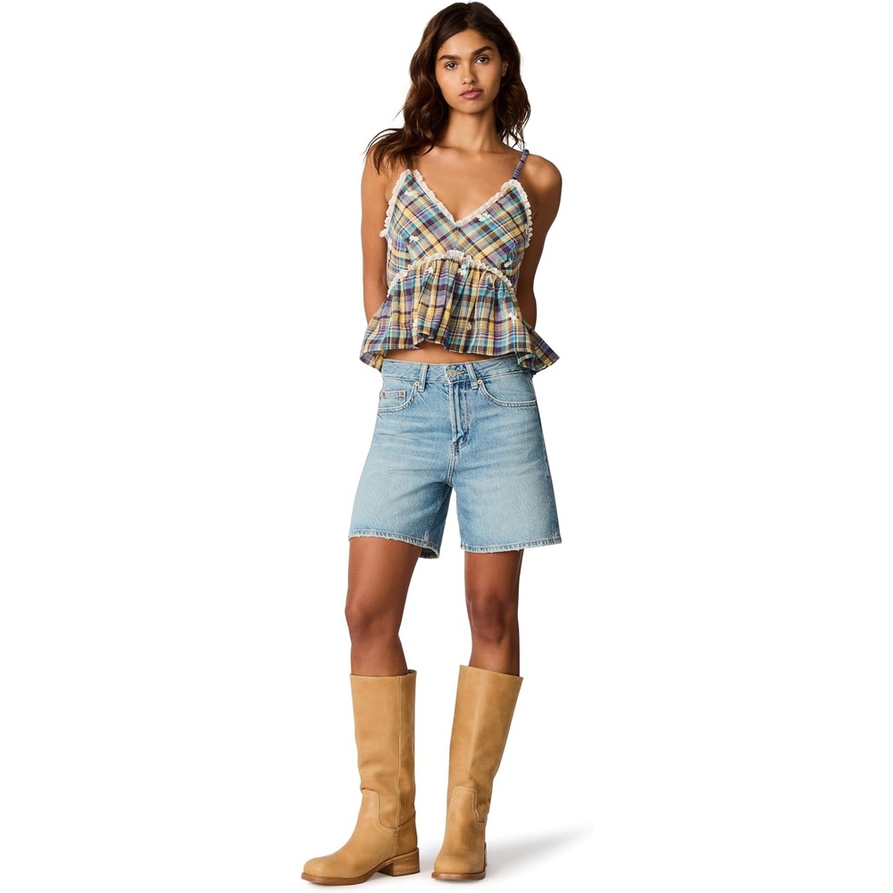 image:imageSteve Madden Womens Bryna Top in Embroidered PlaidBrown Plaid Mix