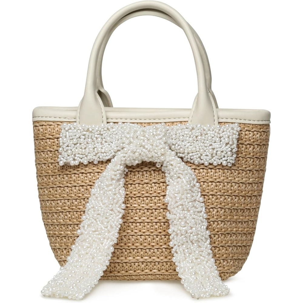 image:imageSteve Madden Womens Steve Madden Boww Mini Straw Top Handle WBowWhite Multi