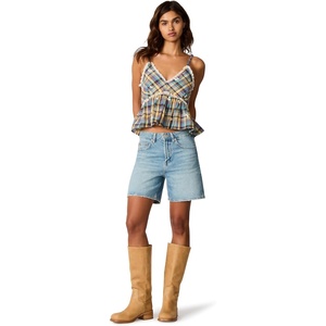 Steve Madden Women’s Bryna Top in Embroidered Plaid(Brown Plaid Mix)