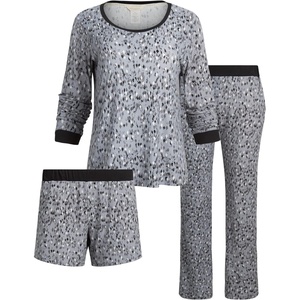 Steve Madden Women’s Pajama 3 Piece Set- Long Sleeve Shirt, Pants, Lounge Shorts(Diamond Snake Geo)
