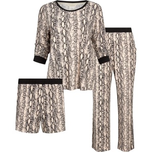Steve Madden Women’s Pajama 3 Piece Set- Long Sleeve Shirt, Pants, Lounge Shorts(Soft Snake)