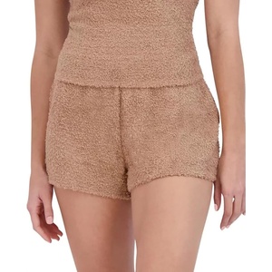 Steve Madden Women’s Women’s Fuzzy Pull-on Chenille Sleep Shorts, Cozy Pajama Bottoms(Praline)