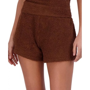 Steve Madden Women’s Women’s Fuzzy Pull-on Chenille Sleep Shorts, Cozy Pajama Bottoms(Tiramisu)