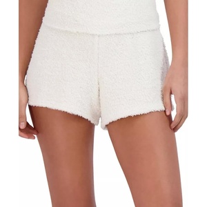Steve Madden Women’s Women’s Fuzzy Pull-on Chenille Sleep Shorts, Cozy Pajama Bottoms(White)
