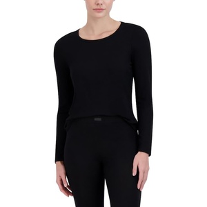 Steve Madden Womens Women’s Ribbed Long-Sleeve Sleep TeeNight Shirt(Black)