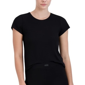 Steve Madden Women’s Women’s Ribbed Short-Sleeve Sleep Tee(Black)