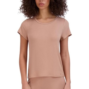 Steve Madden Women’s Women’s Ribbed Short-Sleeve Sleep Tee(Praline)