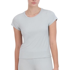 Steve Madden Women’s Women’s Ribbed Short-Sleeve Sleep Tee(Puritan Grey)