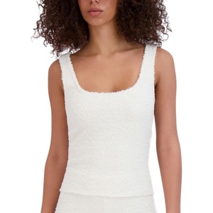 Steve Madden Womens Women’s Scoop-Neck Chenille Sleep Tank Top(White)