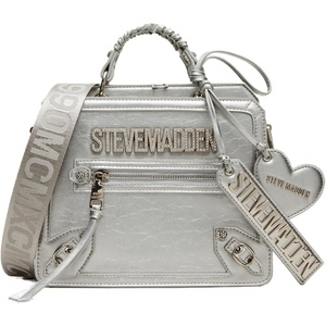 Steve Madden womens Steve Madden EVELYN Logo Plaque Top Handle(Silver)