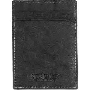 Steve Madden Men’s Leather Front Pocket Wallet with Money Clip Accessory(Black)