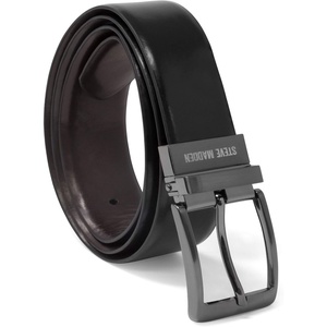 Steve Madden Men’s Reversible Men’s Dress Casual Every Day Leather Belt(Black/Brown (Burnished))
