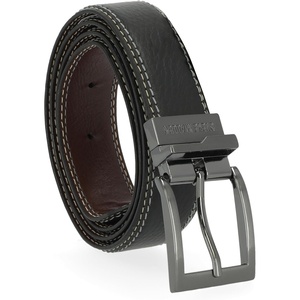 Steve Madden Men’s Reversible Men’s Dress Casual Every Day Leather Belt(Black/Brown (Double Stitch))