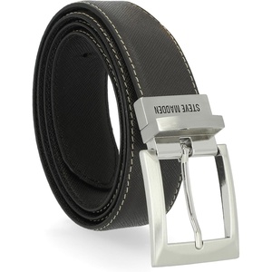 Steve Madden Men’s Reversible Men’s Dress Casual Every Day Leather Belt(Black/Brown (Edge Stitch))