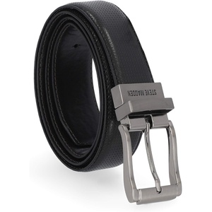 Steve Madden Men’s Reversible Men’s Dress Casual Every Day Leather Belt(Black/Brown (Perforated))