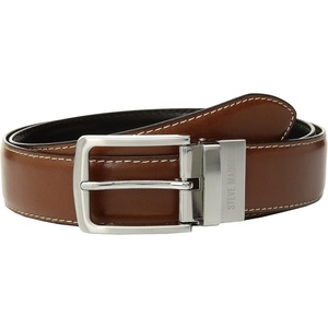Steve Madden Men’s Reversible Men’s Dress Casual Every Day Leather Belt(Cognac/Black (Feather Edge))