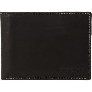 Steve Madden Men’s Slim Leather Wallet with Extra Capacity Attached Flip Pockets(Black/Antique)