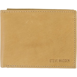 Steve Madden Men’s Slim Leather Wallet with Extra Capacity Attached Flip Pockets(Tan/Antique)