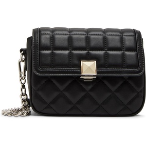 Steve Madden Women’s Steve Madden Carla Mixed Quilt Flap Crossbody(Black)