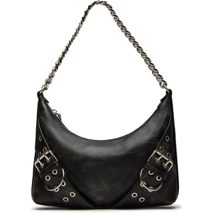 Steve Madden womens Steve Madden Graya-d Distressed Roller Buckle Shoulder Bag(Black)