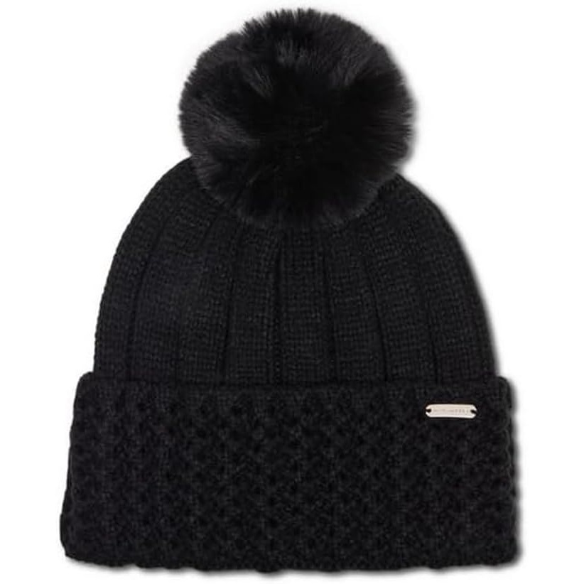 image:imageSTEVE MADDEN Pointelle Knit Cuff Beanie with POM Black
