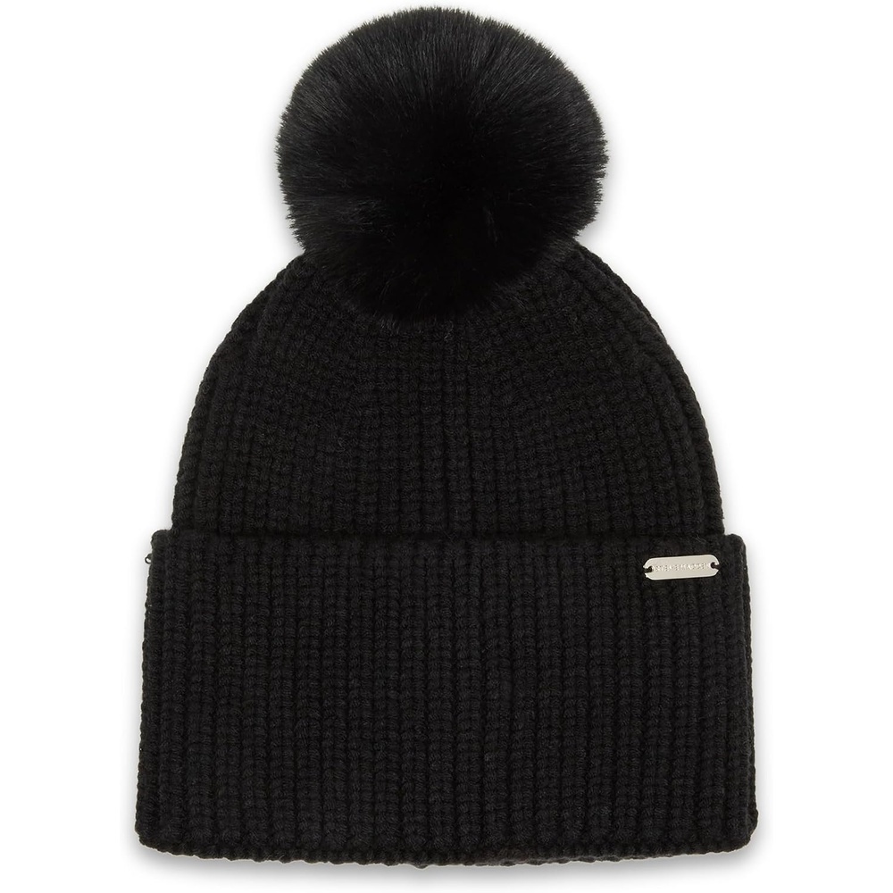image:imageSteve Madden Womens Wide Cuff Beanie with PomBlack