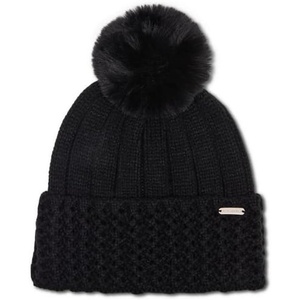 STEVE MADDEN Pointelle Knit Cuff Beanie with POM, Black