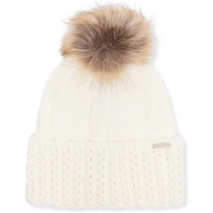 STEVE MADDEN Pointelle Knit Cuff Beanie with POM, Ivory