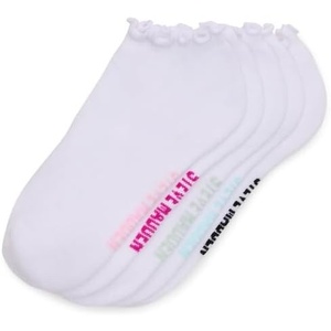 STEVE MADDEN WOMEN’S 5PK RUFFLE CUFF SOLID LOW CUT HALF CUSHION, WHITE, VALUE PACK OF 5, SOCK SIZE 9-11, FITS SHOE SIZE 5-10
