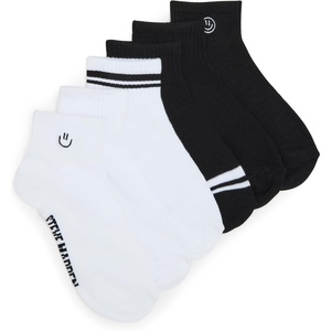 STEVE MADDEN Womens 6Pk Smiley Emb Athletic Quarter, White, Black, 9-11