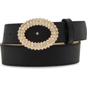 Steve Madden Oval Rhinestone Buckle Belt(Black)