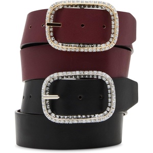 Steve Madden Rectangular Rhinestone Buckle Belt(Berry)
