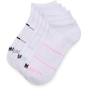 Steve Madden WOMEN’S 6PK SOLID MESH ARCH POP STRIPE LOW CUT HALF CUSHION, WHITE, VALUE PACK OF 6, SOCK SIZE 9-10, SHOE SIZE 5-10
