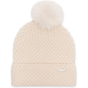 Steve Madden Waffle Knit Beanie with POM, Ivory