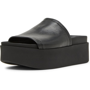 Steve Madden Women’s Arwen Wedge Sandal(Black Leather)