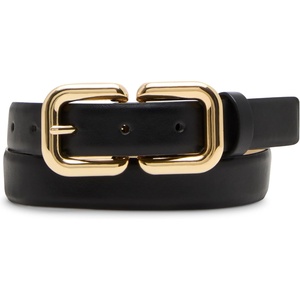 Steve Madden Women’s Everday Double Buckle Pant Belt(Black/Gold)