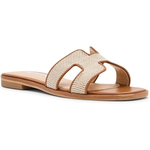 Steve Madden Women’s Hadyn Sandal(Natural/Cognac Check)