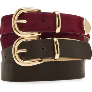 Steve Madden Women’s Steve Madden 2 Pack Women Belts for Jeans Dresses Pants Ladies Waist Belt(Bordeaux)